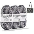 Yarniss Metallic Crochet Yarn for Knitting, 2.5mm Cotton Sparkle Yarn for Crochet Bag 3 Skeins of 100g/82yds(Black)