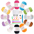 Yarniss Easy Crochet Yarn for Beginners, 12x50g Crochet Yarn Kits with Easy-to -See Stitches, Multicolor Cotton for Starter