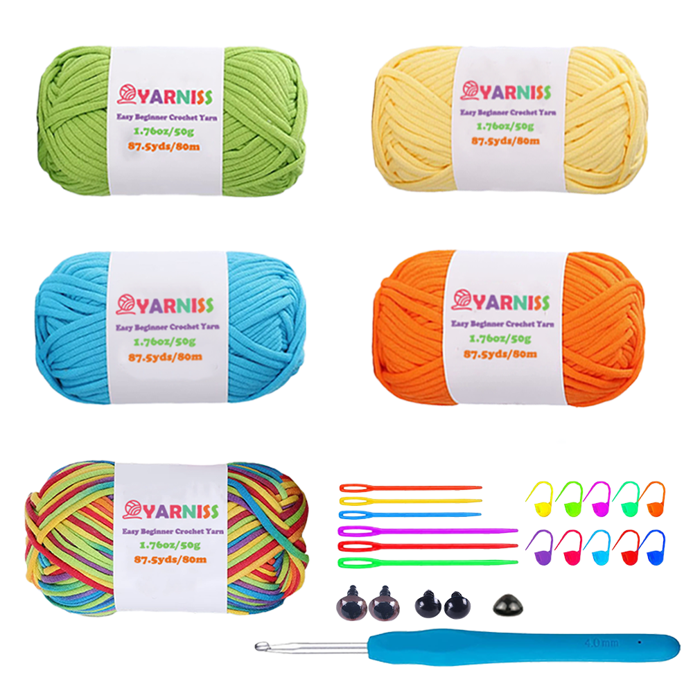 Yarniss Beginner Crochet Yarn – 5-Color Pack with Hook & Tools