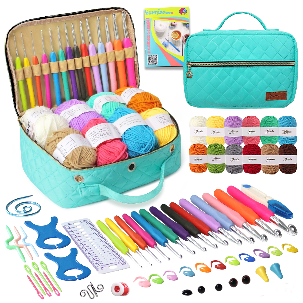 Yarniss Crochet Kit for Beginners,Crochet Kits with 1120 Yards Crochet Yarn Balls and 14 PCS Crochet Hooks Set Travel Knitting Crochet Supplies