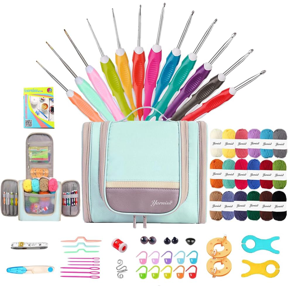 Yarniss Crochet Kit for Beginners,Crochet Kits with 1120 Yards Crochet Yarn Balls and 14 PCS Crochet Hooks Set Travel Knitting Crochet Supplies