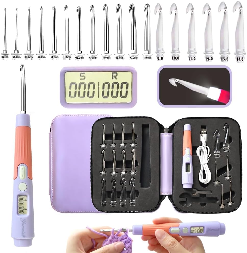 Yarniss Counting Crochet Hooks – 18 LED Sizes (2–14 mm) w/ Counter