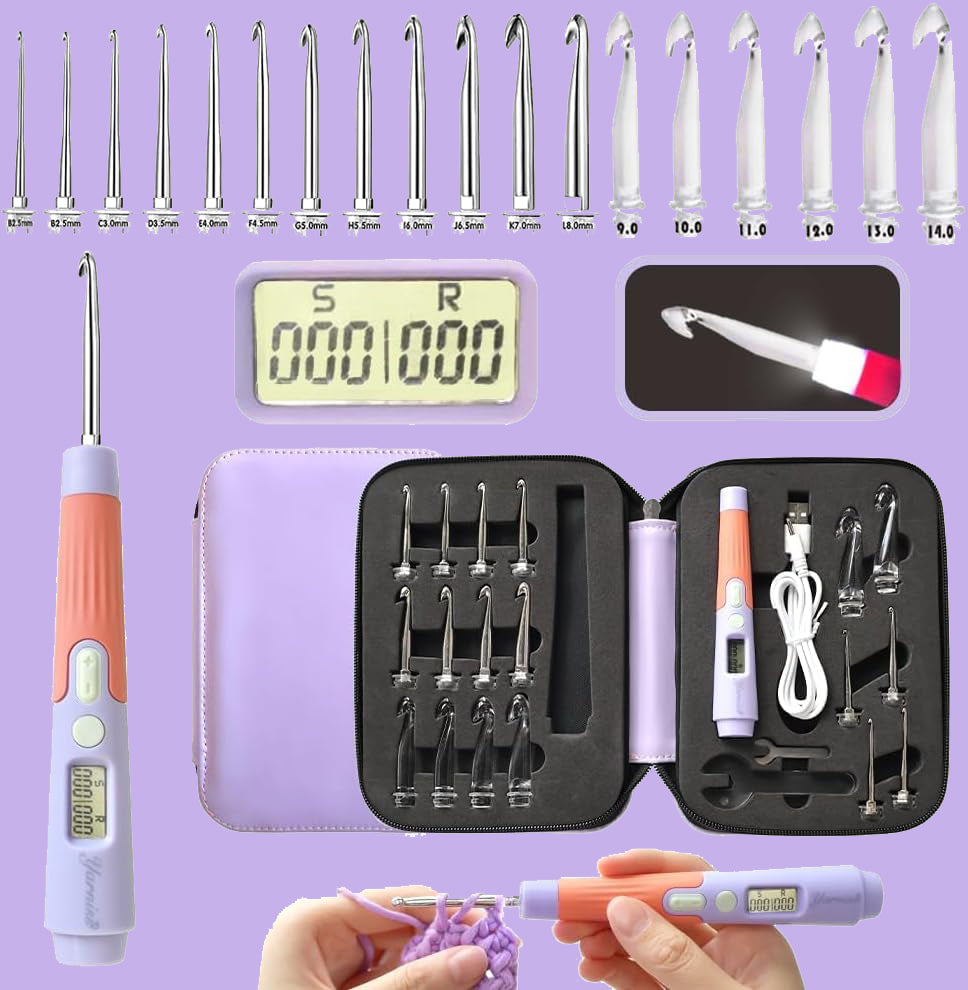 Yarniss Counting Crochet Hooks – 18 LED Sizes (2–14 mm) w/ Counter