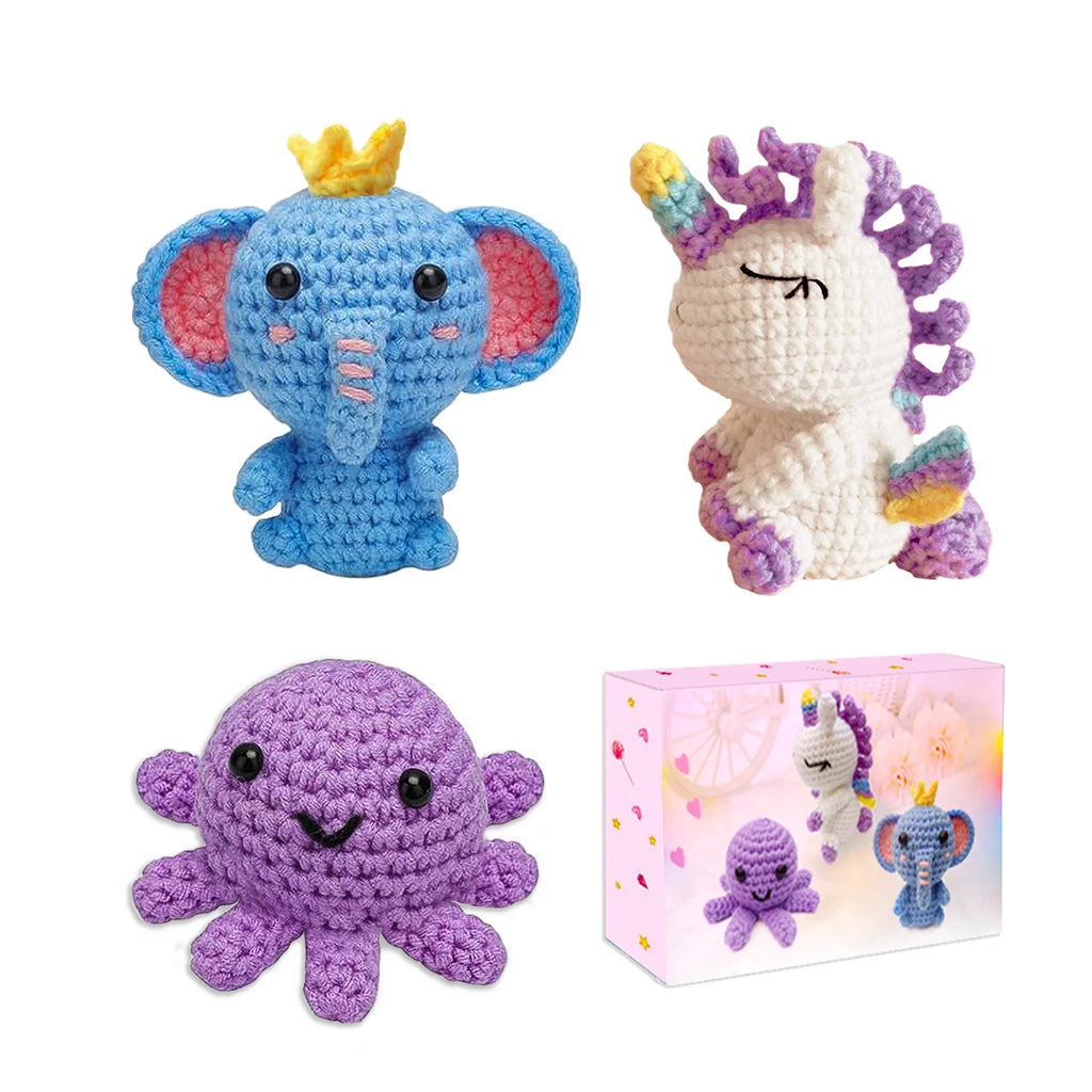 Yarniss Beginner Crochet Kit – Unicorn Octopus Elephant