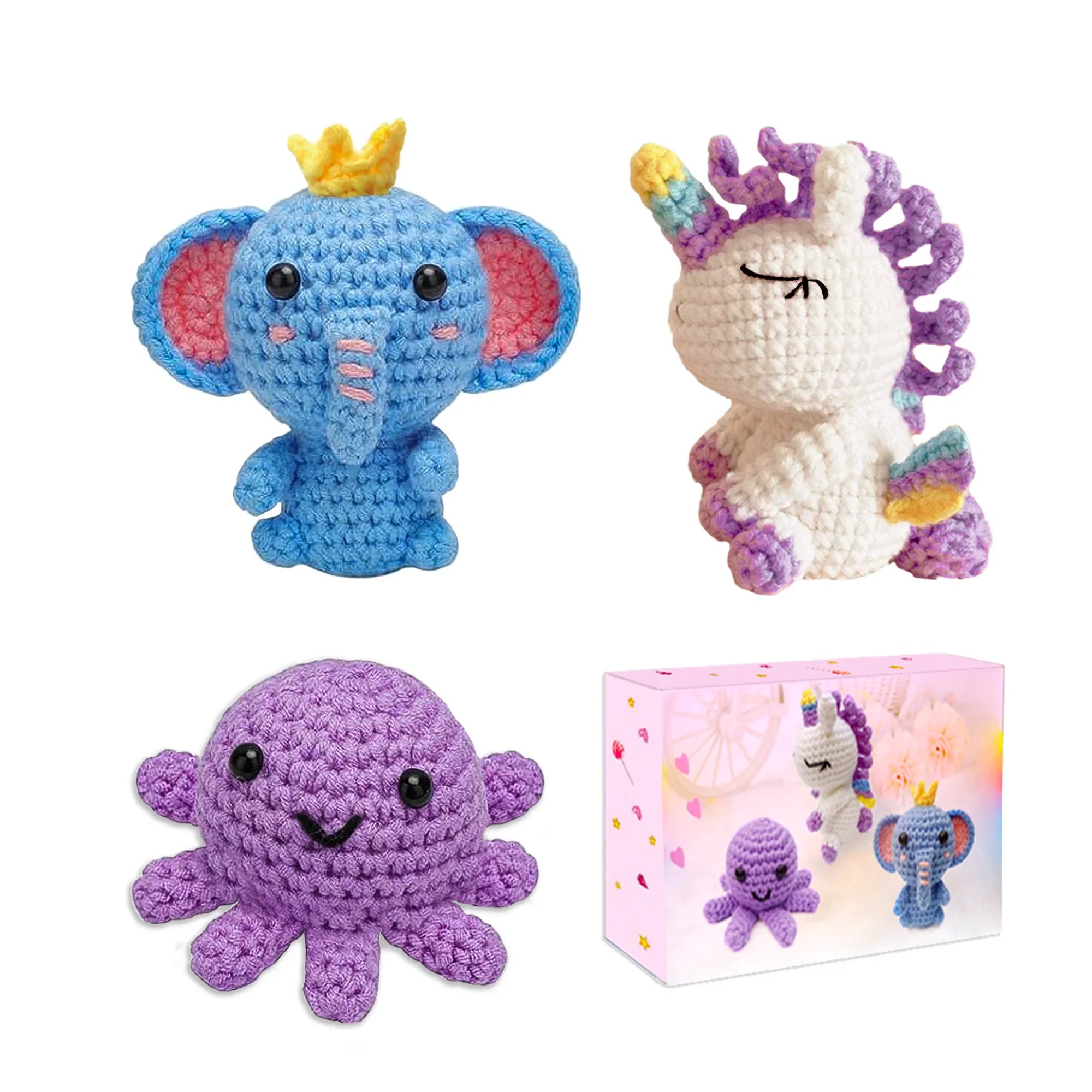 Yarniss Beginner Crochet Kit – Unicorn Octopus Elephant