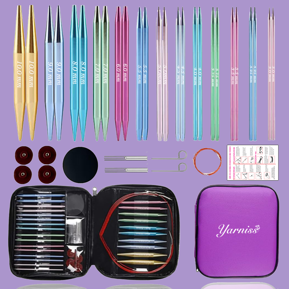 Yarniss 13 Pair Circular Knitting Needle Set 3.0~10.0mm, Interchangeable Aluminum Knitting Needles with Case