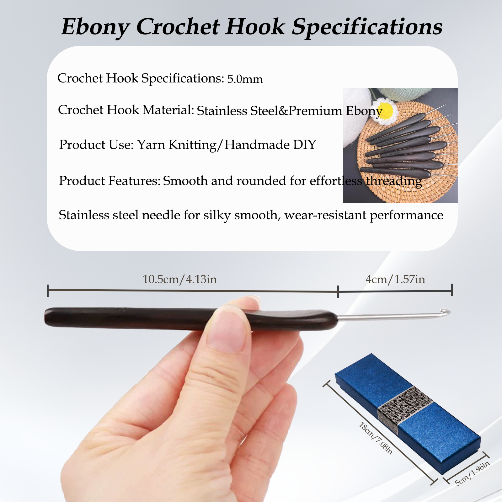 Yarniss 2.0 mm-5.0 mm Ergonomic Crochet Hook, Hand-Polished Crochet Hook, Suitable for Beginners and Experienced Enthusiasts