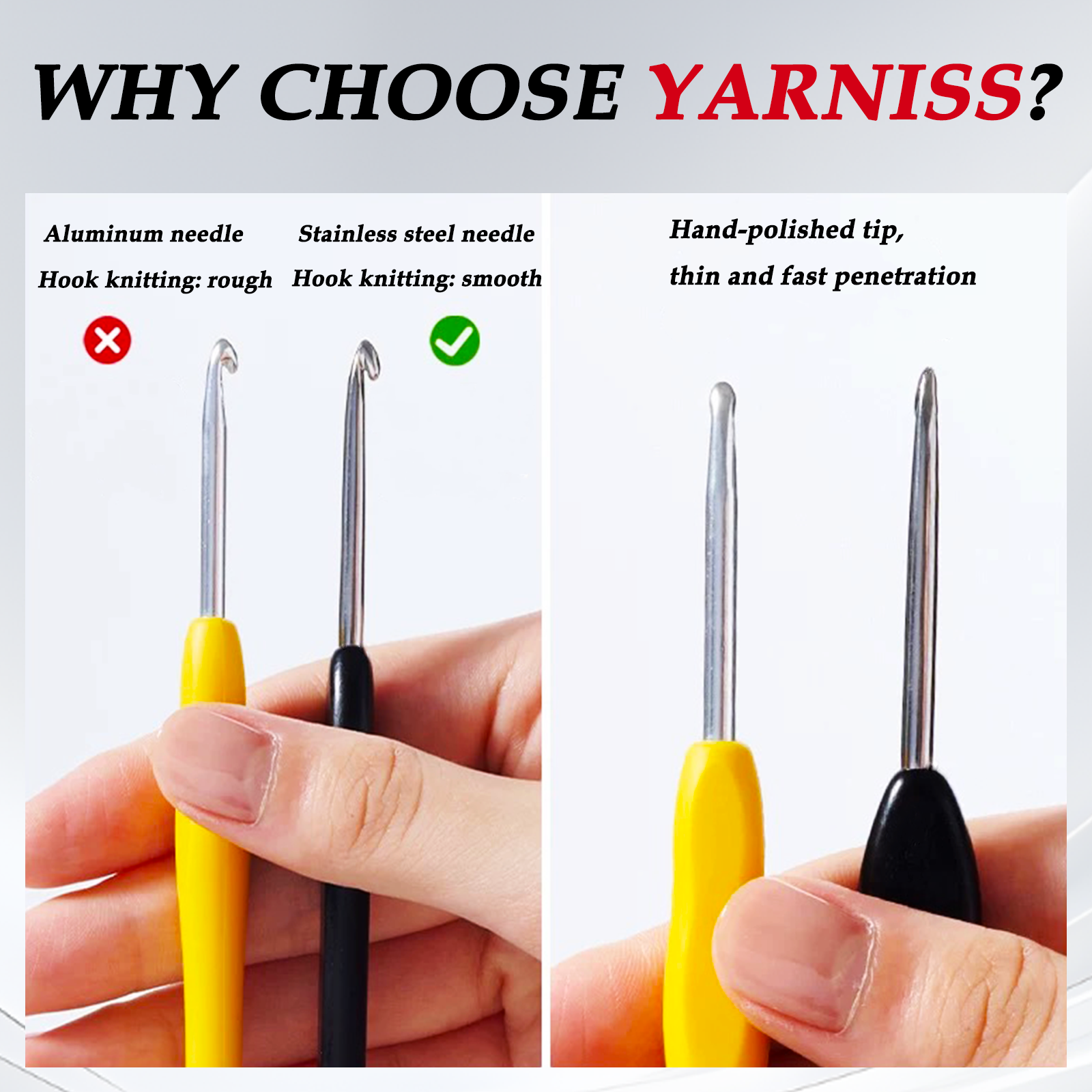 Yarniss 2.0 mm-5.0 mm Ergonomic Crochet Hook, Hand-Polished Crochet Hook, Suitable for Beginners and Experienced Enthusiasts