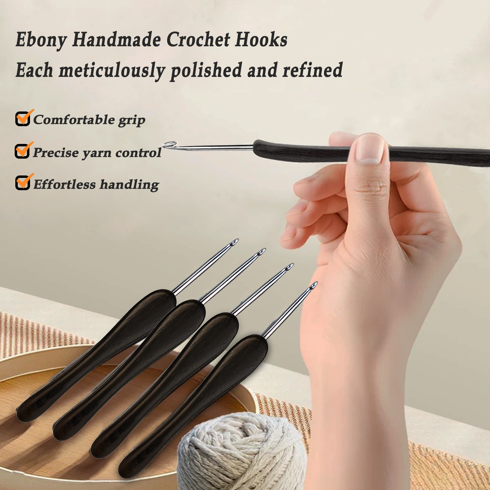 Yarniss 2.0 mm-5.0 mm Ergonomic Crochet Hook, Hand-Polished Crochet Hook, Suitable for Beginners and Experienced Enthusiasts
