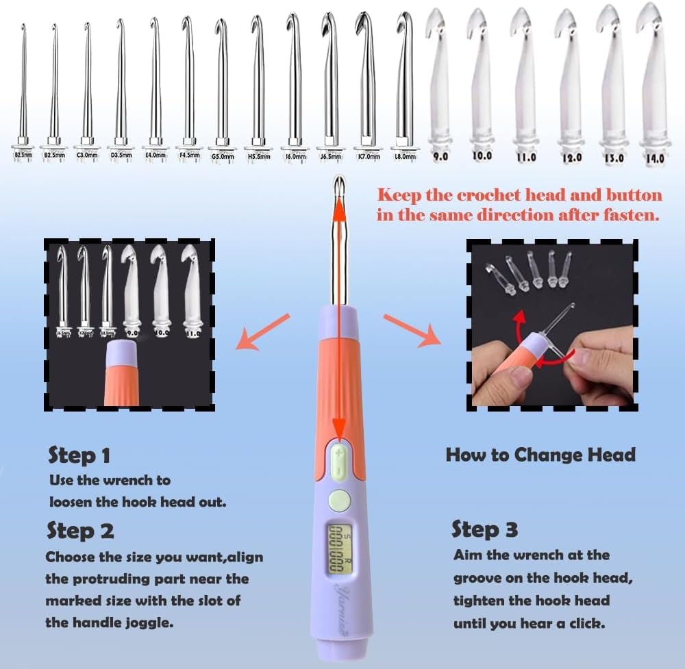 Yarniss Counting Crochet Hooks – 18 LED Sizes (2–14 mm) w/ Counter