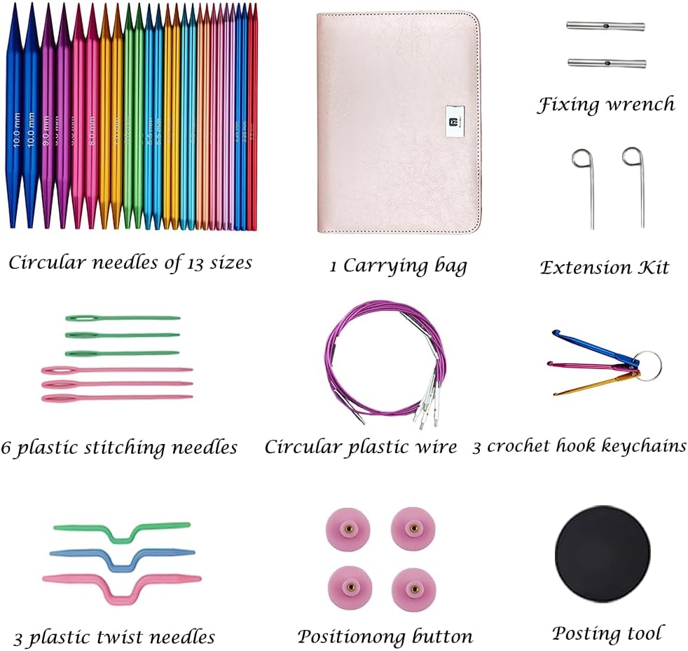 Yarniss Circular Knitting Needles – 13 Pairs, 3-10 mm Interchangeable