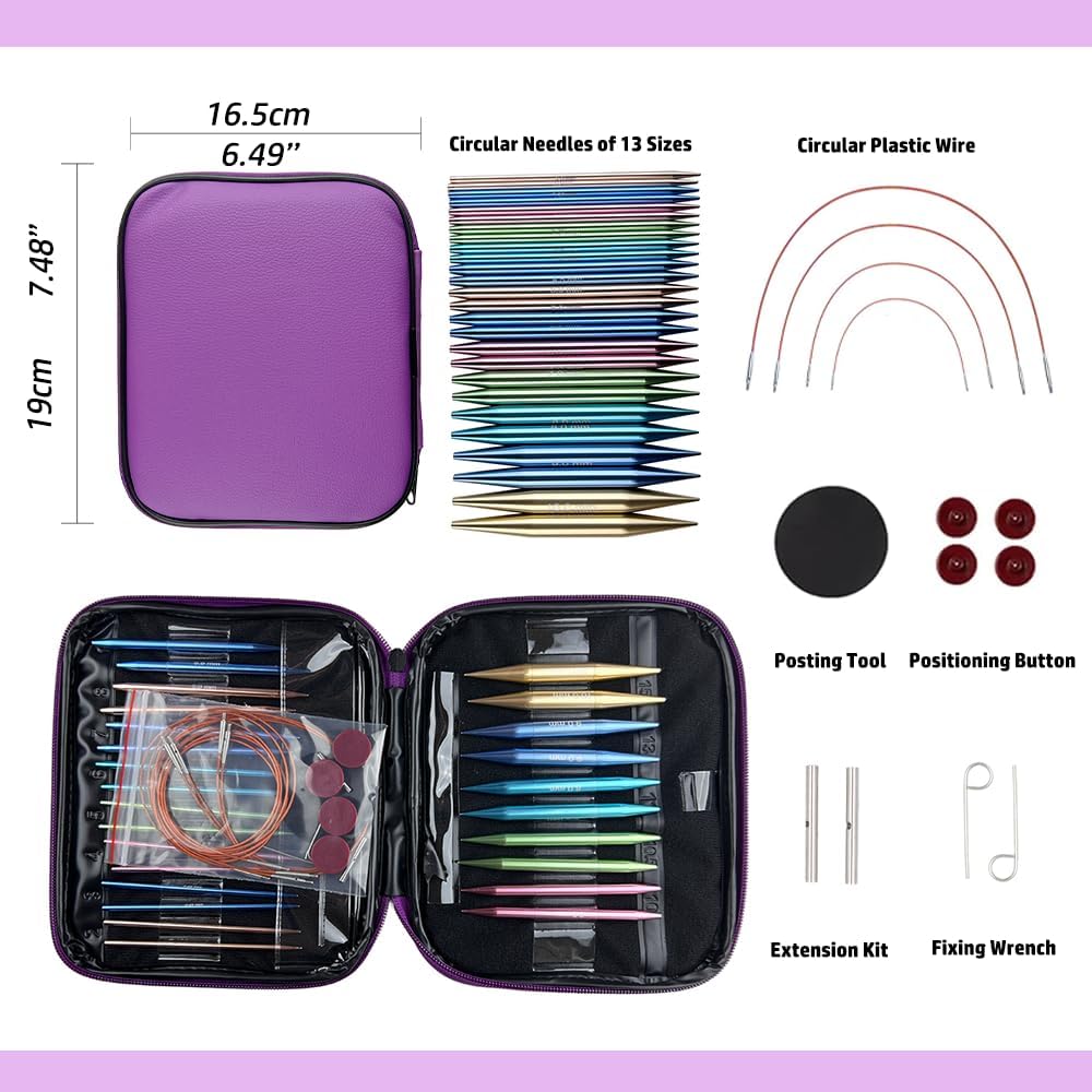Yarniss Circular Knitting Needles – 13 Pairs, 3-10 mm Interchangeable