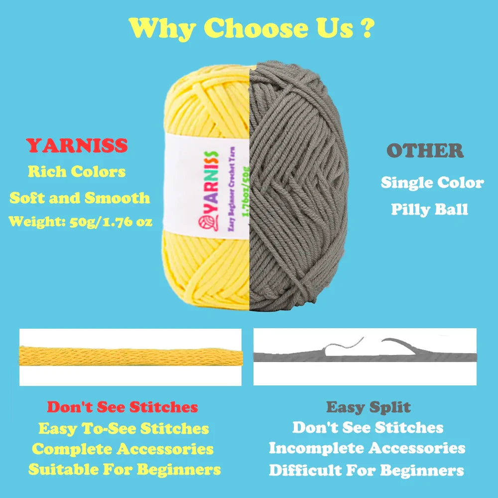 Yarniss Beginner Crochet Yarn – 5-Color Pack with Hook & Tools