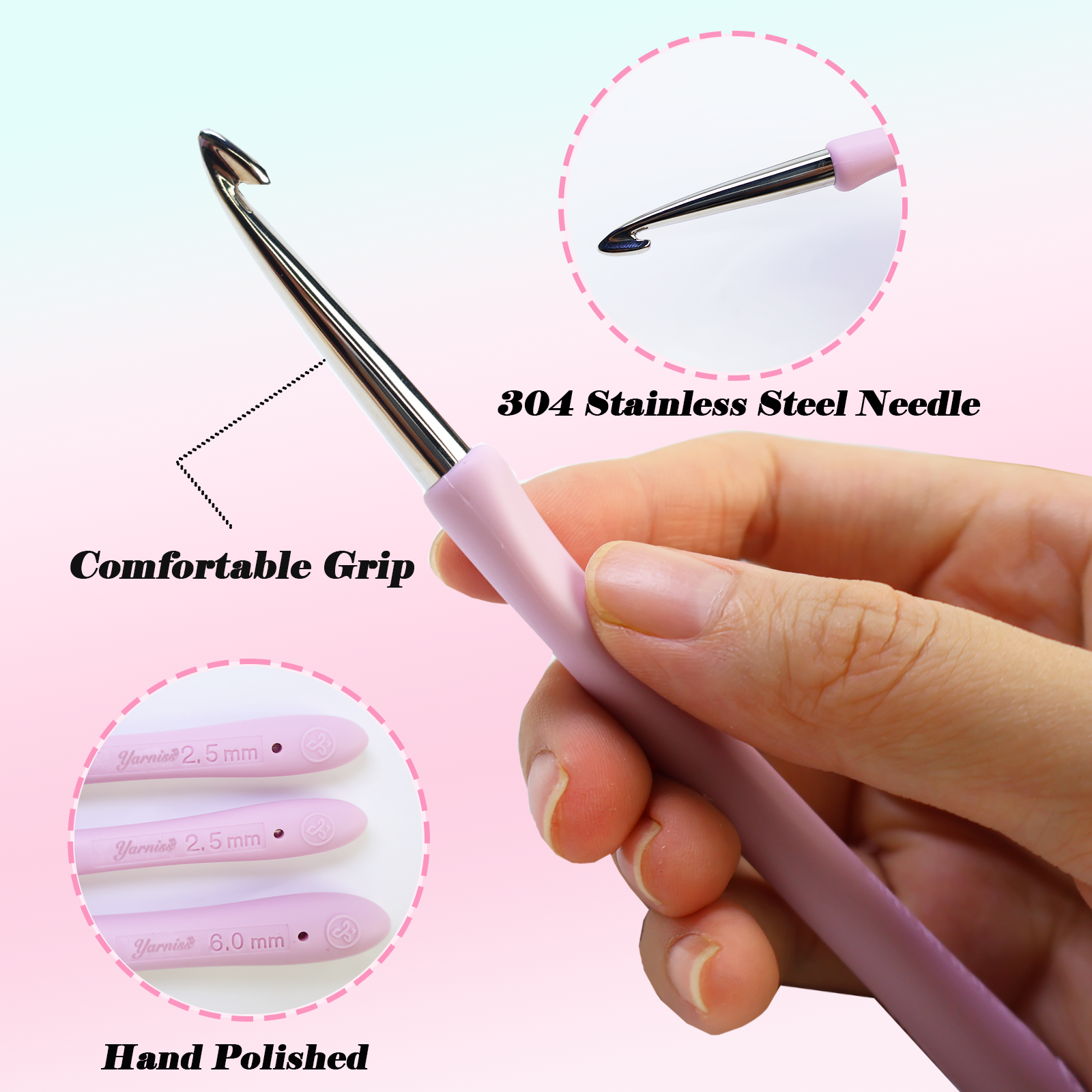 Yarniss 3.0mm Ergonomic Crochet Hook, Hand-Polished Soft-Grip Hook, Ideal for Beginners and Experienced Enthusiasts