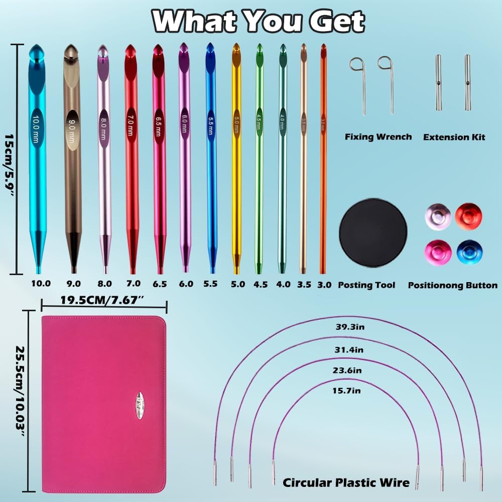 Yarniss Tunisian Crochet Hook Set – 3 mm-10 mm Interchangeable