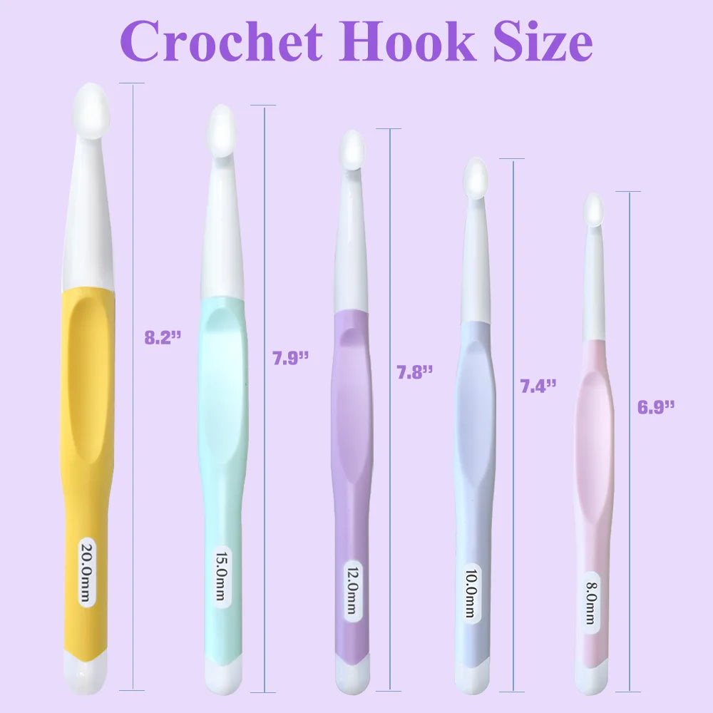 Yarniss Large Crochet Hooks 8.0mm 10.0mm 12.0mm 15.0mm 20.0mm,Big Crochet Hooks,Yarn Needles with Ergonomic Handle