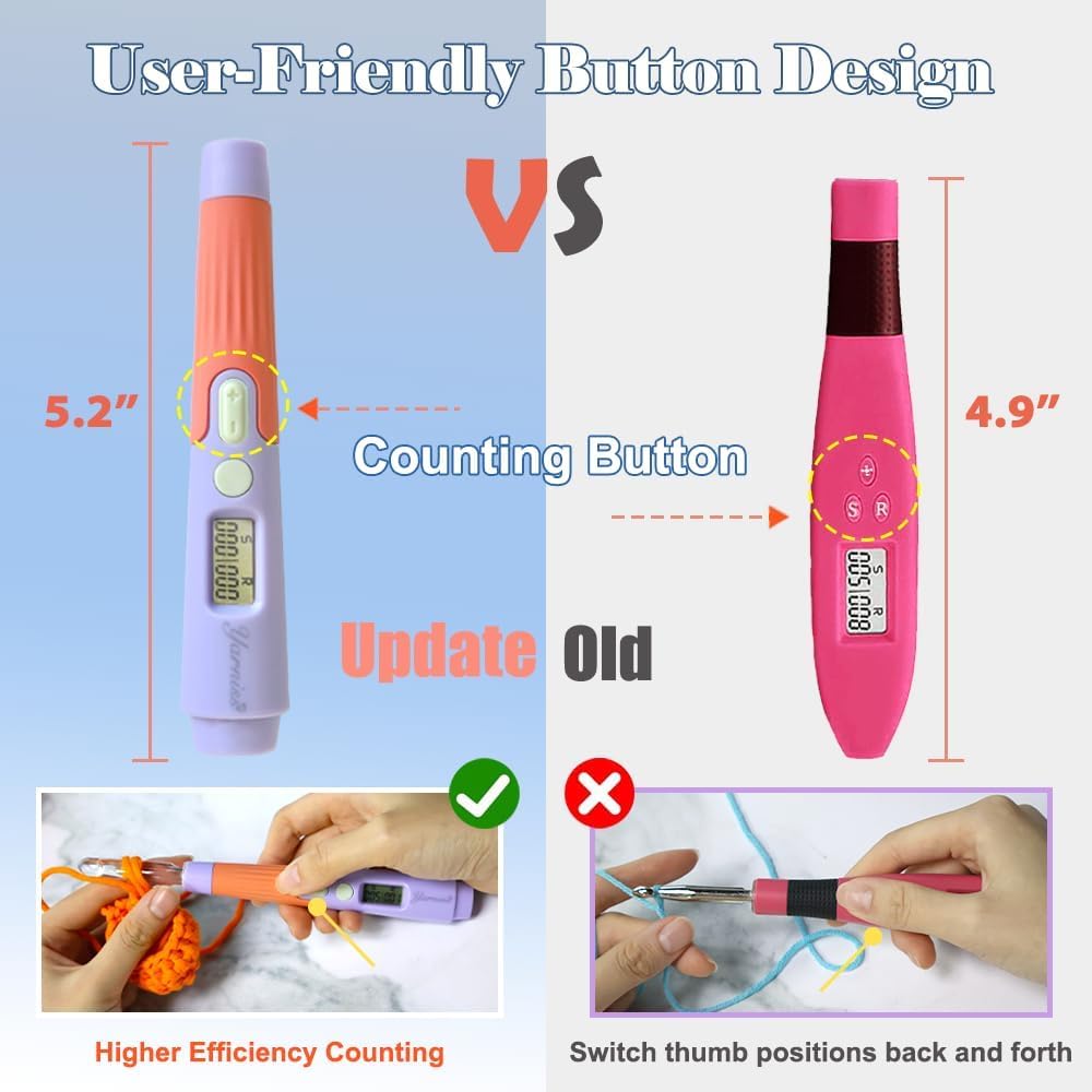 Yarniss Counting Crochet Hooks – 18 LED Sizes (2–14 mm) w/ Counter