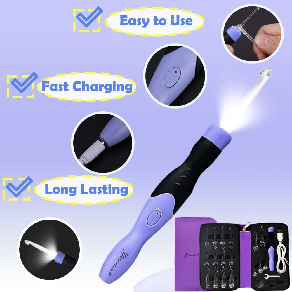 Yarniss Lighted Crochet Hook – LED Tip & USB Recharge