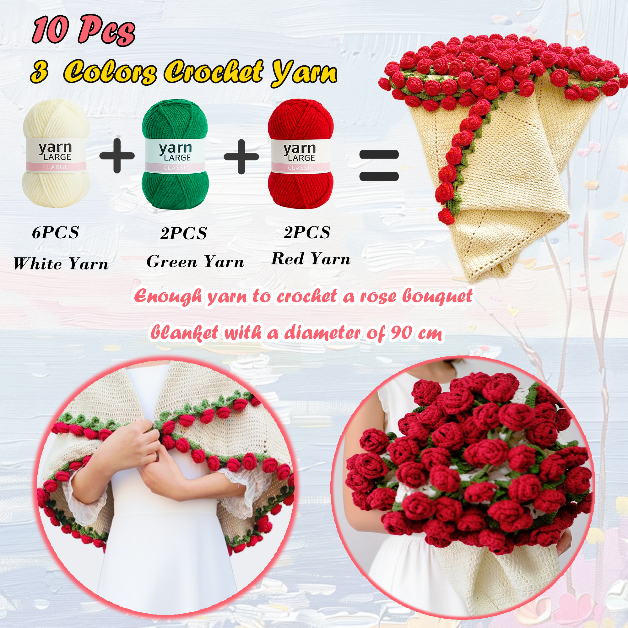 Yarniss DIY Crochet Rose Bouquet Blanket Kit, All-Inclusive 70cm Handmade Craft Kit with Yarn, Hooks & Patterns Materials Pack of Floral Blanket for Craft Lovers