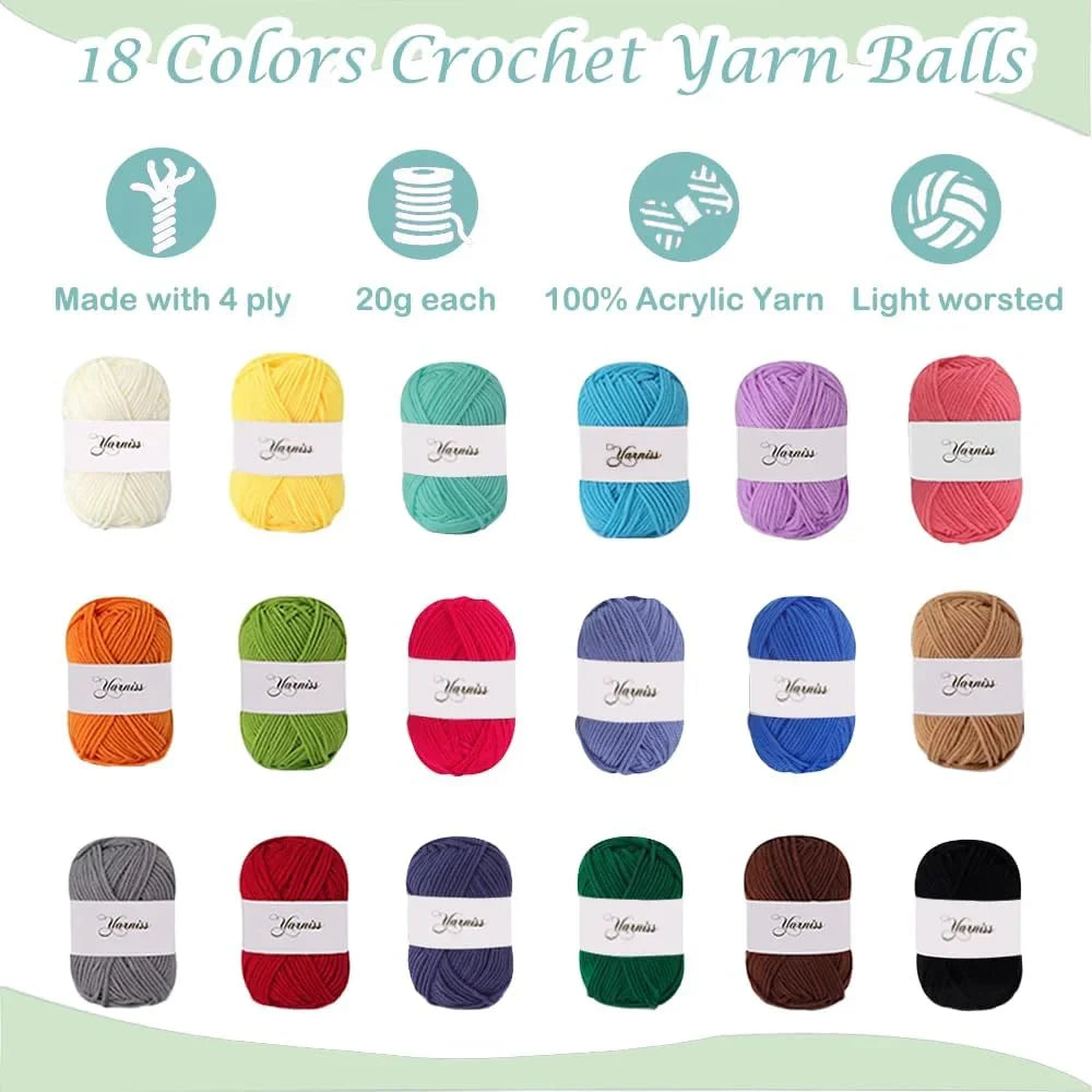 Yarniss Crochet Kit for Beginners,Crochet Kits with 1120 Yards Crochet Yarn Balls and 14 PCS Crochet Hooks Set Travel Knitting Crochet Supplies