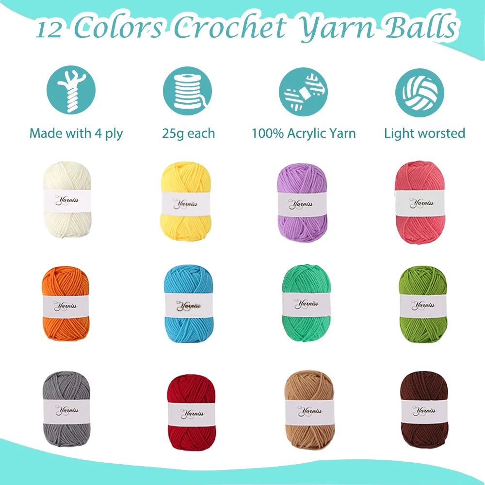 Yarniss Crochet Kit for Beginners,Crochet Kits with 1120 Yards Crochet Yarn Balls and 14 PCS Crochet Hooks Set Travel Knitting Crochet Supplies