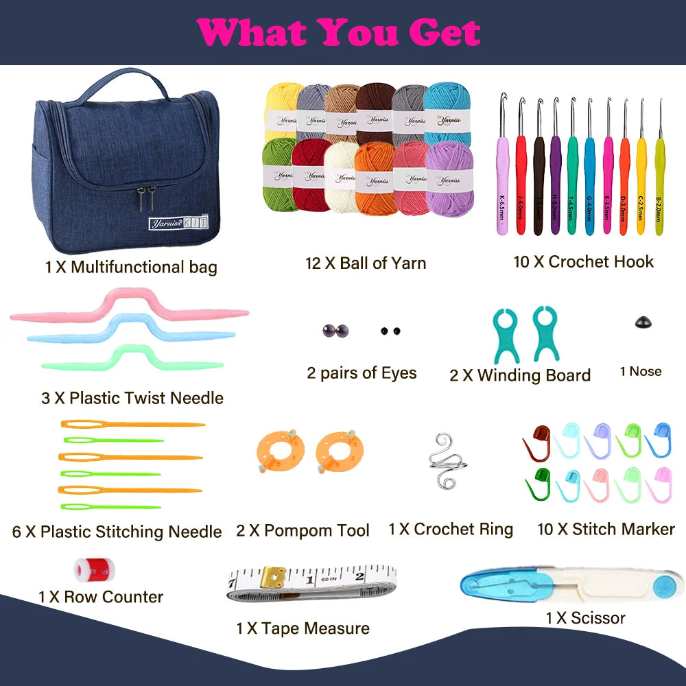 Yarniss Crochet Kit for Beginners,Crochet Kits with 1120 Yards Crochet Yarn Balls and 14 PCS Crochet Hooks Set Travel Knitting Crochet Supplies