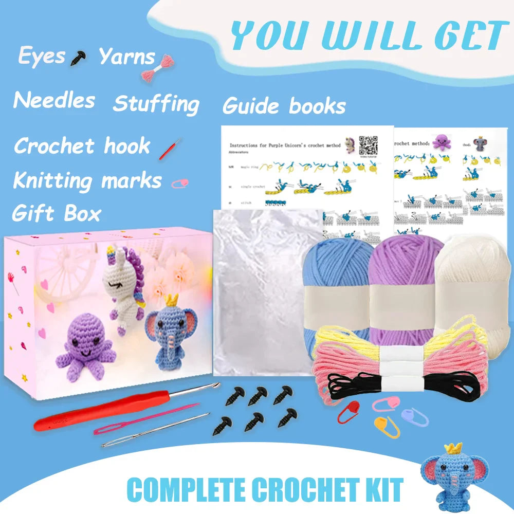 Yarniss Beginner Crochet Kit – Unicorn Octopus Elephant