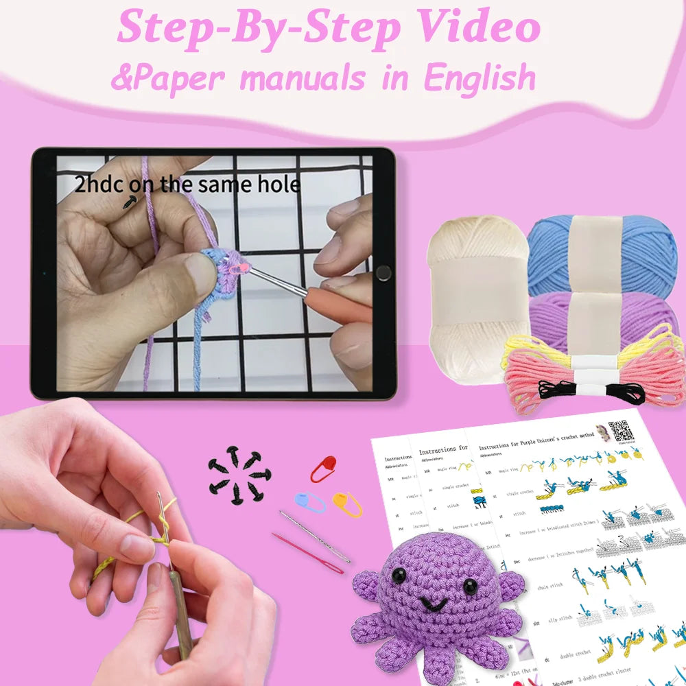 Yarniss Beginner Crochet Kit – Unicorn Octopus Elephant
