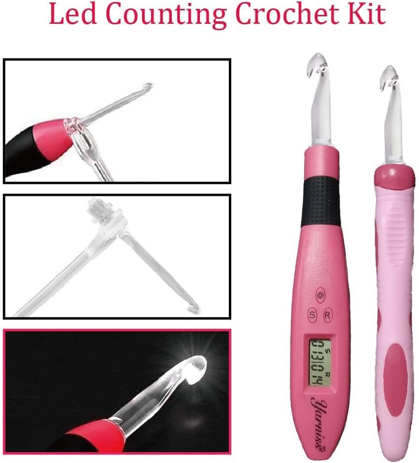 Yarniss 17 Size Lighted Crochet Hooks Set 2.5 mm to 14.0 mm, Plastic&Metal Rechargeable Light Up Crochet Hooks with Case
