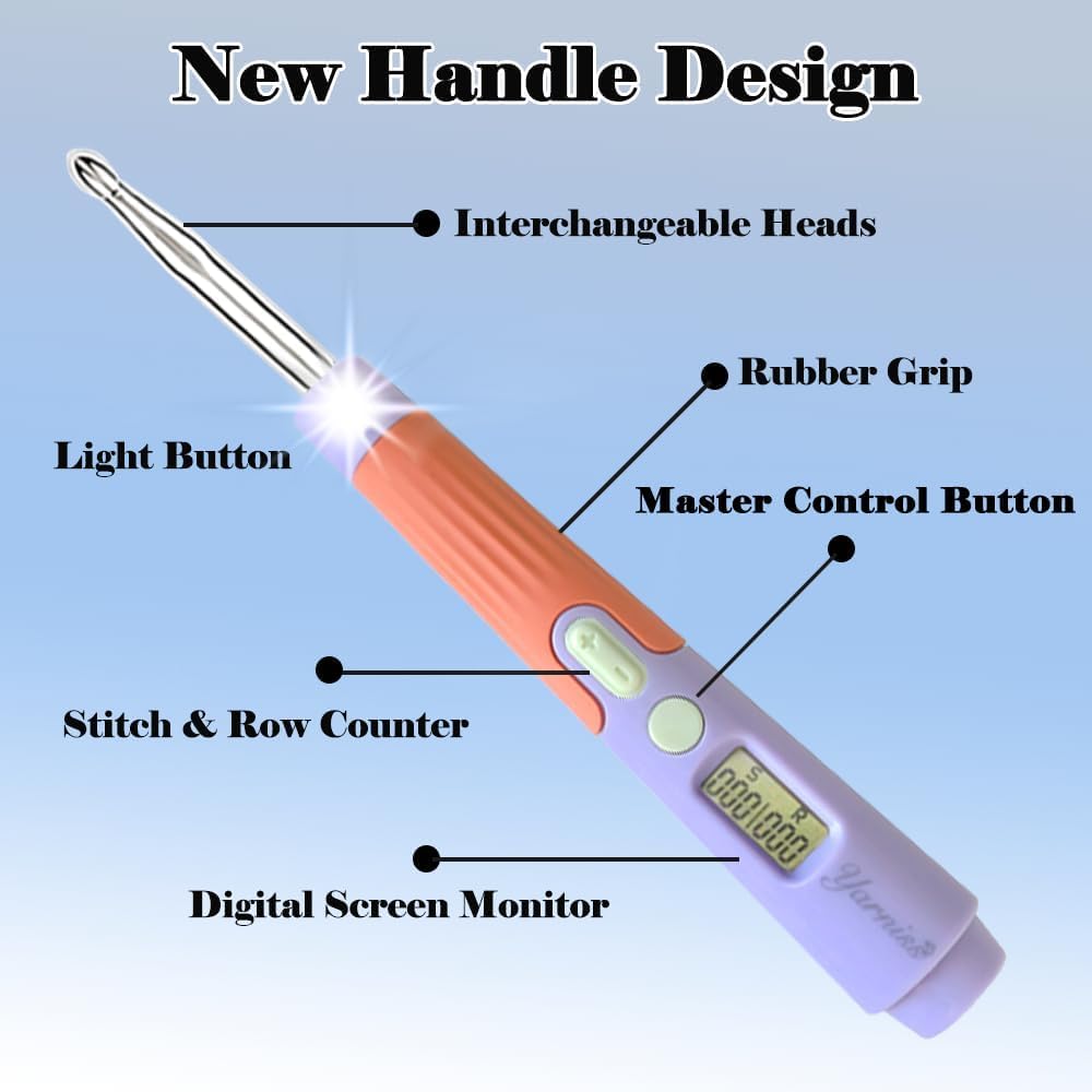 Yarniss Counting Crochet Hooks – 18 LED Sizes (2–14 mm) w/ Counter
