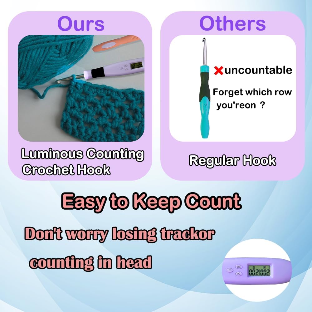 Yarniss 17 Size Lighted Crochet Hooks Set 2.5 mm to 14.0 mm, Plastic&Metal Rechargeable Light Up Crochet Hooks with Case