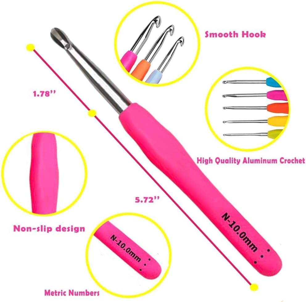 Yarnture Ergonomic Crochet Hooks 6.5-10 mm | Soft-Grip Set (5 Pack)