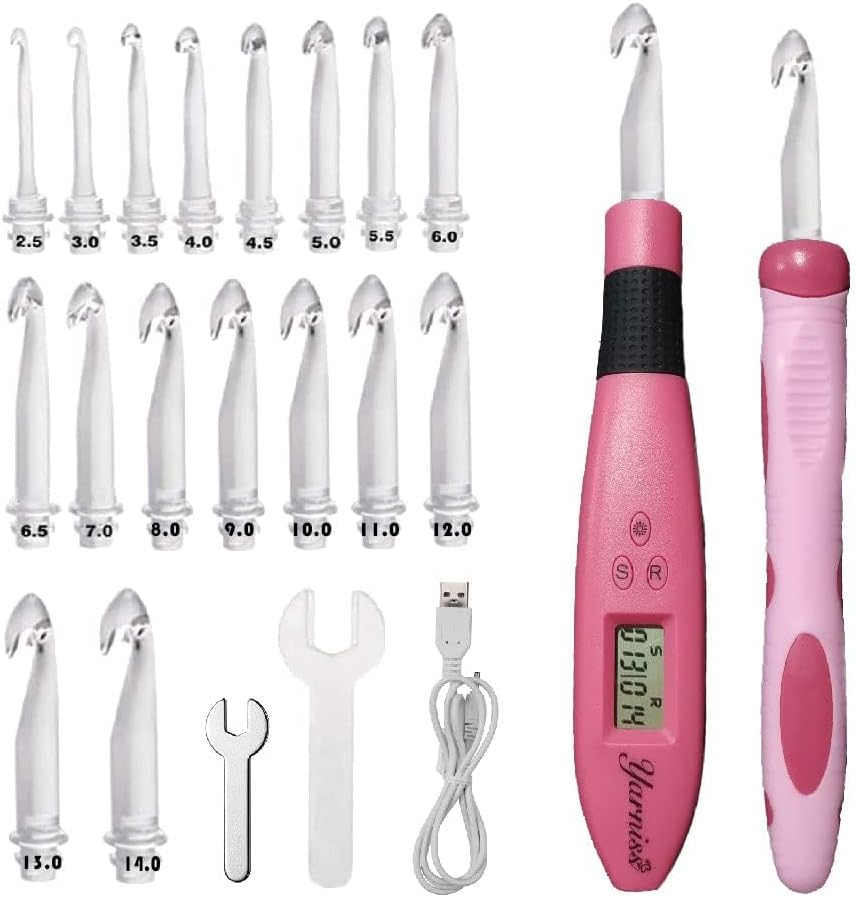 Yarniss 17 Size Lighted Crochet Hooks Set 2.5 mm to 14.0 mm, Plastic&Metal Rechargeable Light Up Crochet Hooks with Case
