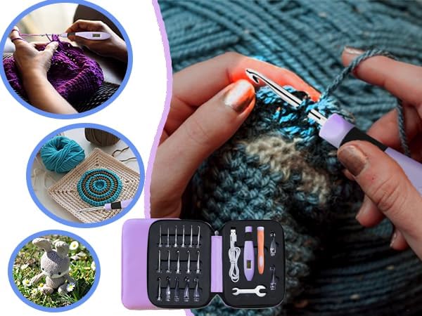 Yarniss 17 Size Lighted Crochet Hooks Set 2.5 mm to 14.0 mm, Plastic&Metal Rechargeable Light Up Crochet Hooks with Case