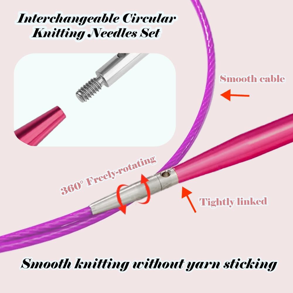 Yarniss Circular Knitting Needles – 13 Pairs, 3-10 mm Interchangeable