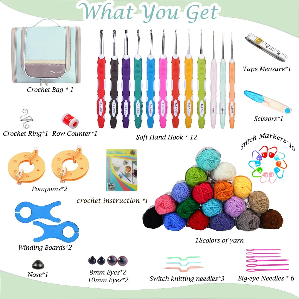 Yarniss Crochet Kit for Beginners,Crochet Kits with 1120 Yards Crochet Yarn Balls and 14 PCS Crochet Hooks Set Travel Knitting Crochet Supplies