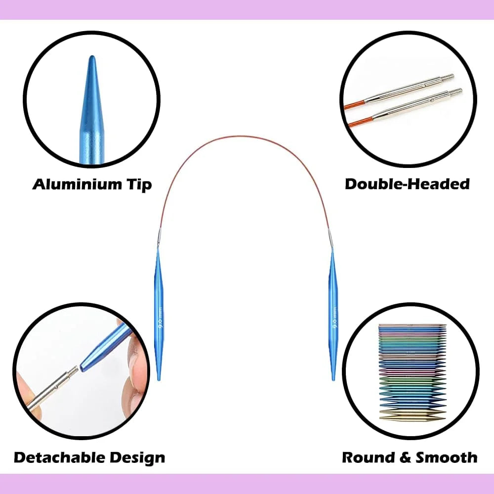 Yarniss 13 Pair Circular Knitting Needle Set 3.0~10.0mm, Interchangeable Aluminum Knitting Needles with Case