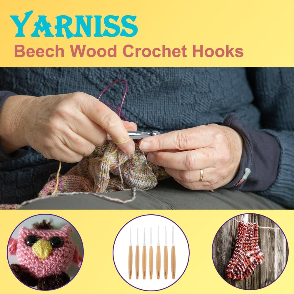 Yarniss Beech Wood Crochet Hooks – 3-6 mm Ergonomic Set + Case