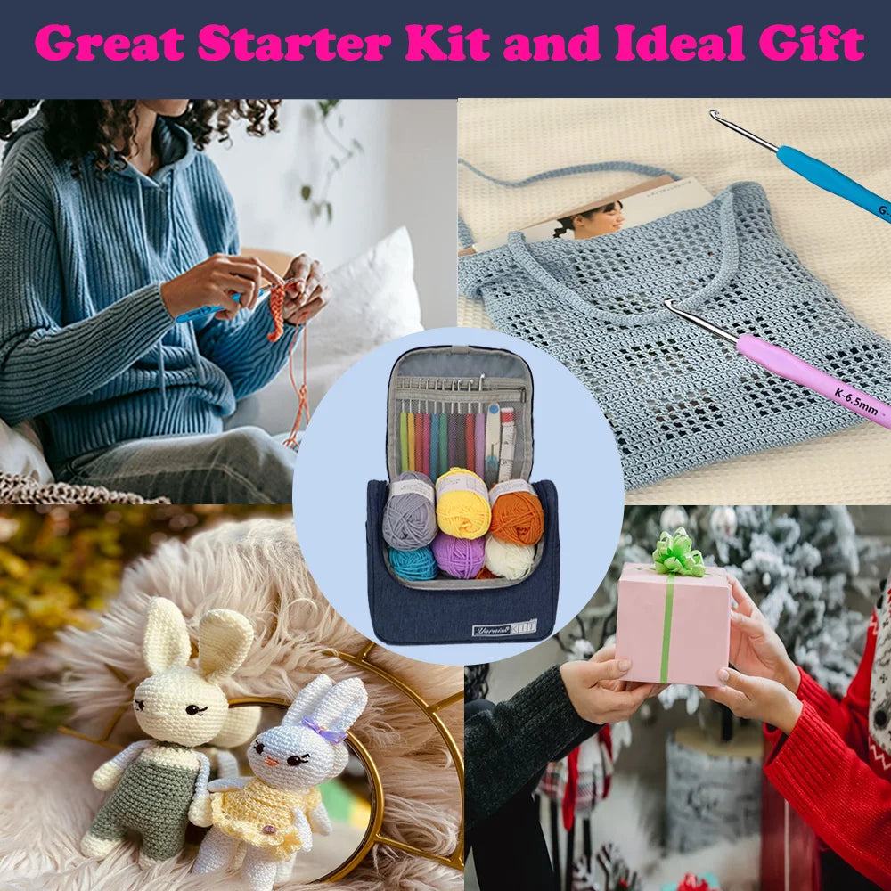 Yarniss Crochet Kit for Beginners,Crochet Kits with 1120 Yards Crochet Yarn Balls and 14 PCS Crochet Hooks Set Travel Knitting Crochet Supplies