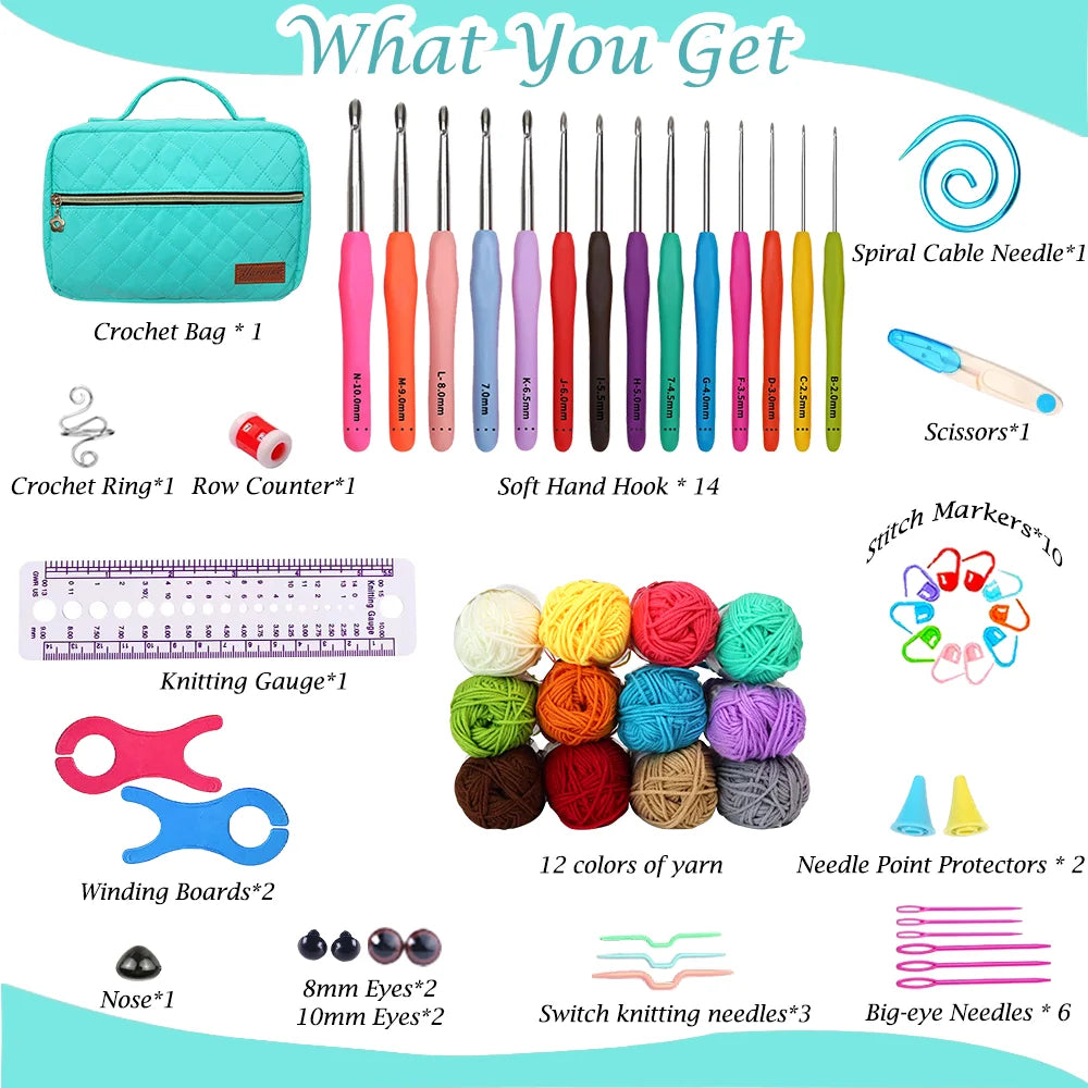 Yarniss Crochet Kit for Beginners,Crochet Kits with 1120 Yards Crochet Yarn Balls and 14 PCS Crochet Hooks Set Travel Knitting Crochet Supplies