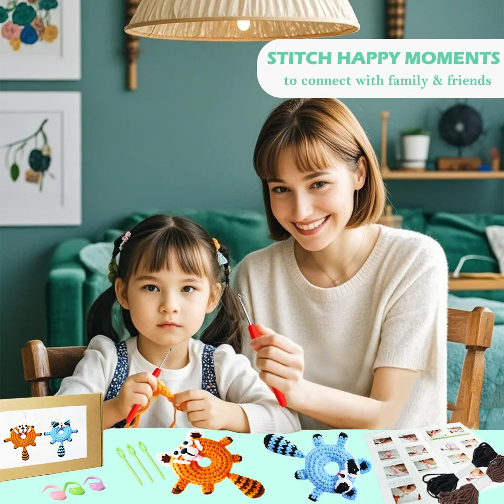 Yarniss Beginner Crochet Kit – Donut Panda & Raccoon (2-Pack)