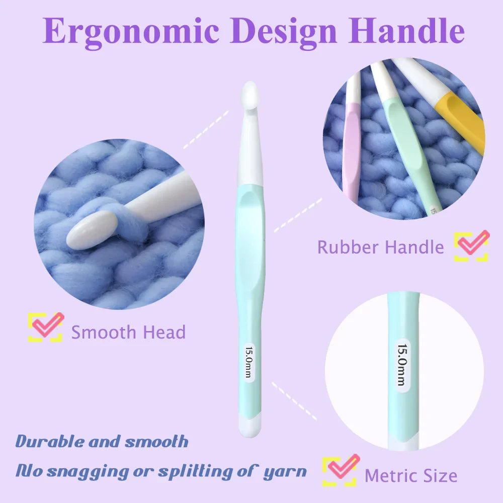 Yarniss Large Crochet Hooks 8.0mm 10.0mm 12.0mm 15.0mm 20.0mm,Big Crochet Hooks,Yarn Needles with Ergonomic Handle