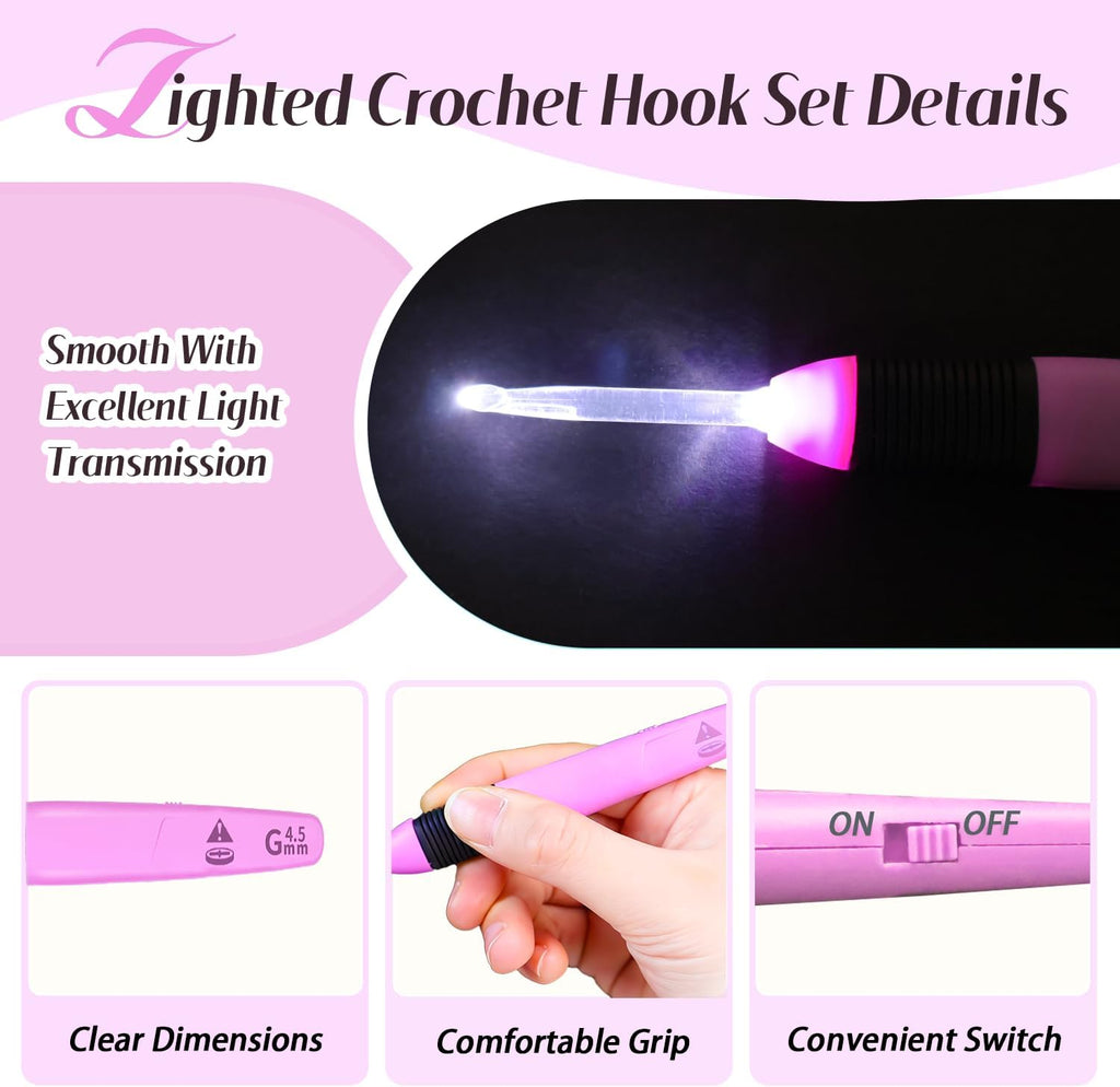 Yarniss Lighted Crochet Hook,4.0mm Crochet Hook Glow in Dark with Battery,Dark Red