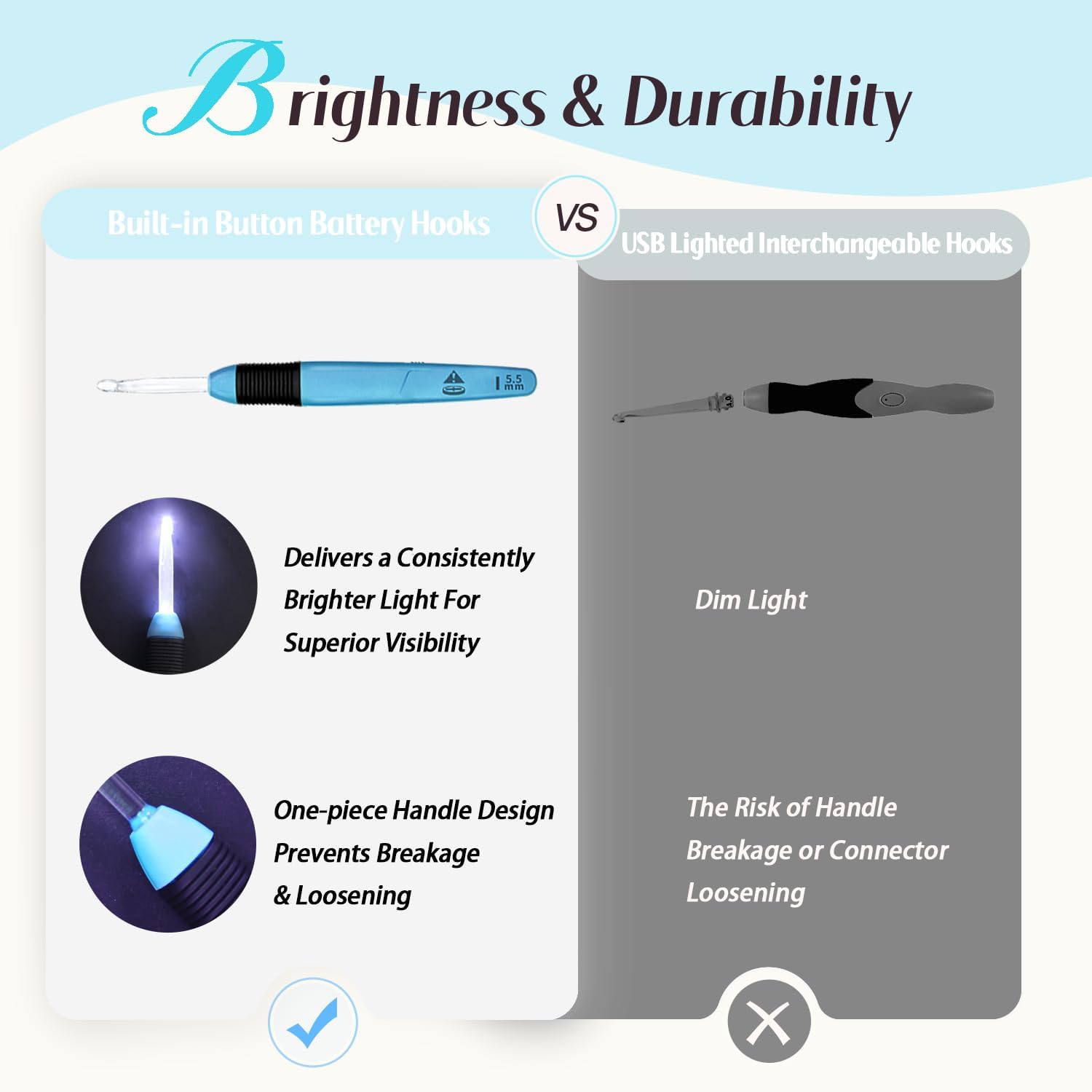 Yarniss Lighted Crochet Hook,4.0mm Crochet Hook Glow in Dark with Battery,Dark Red