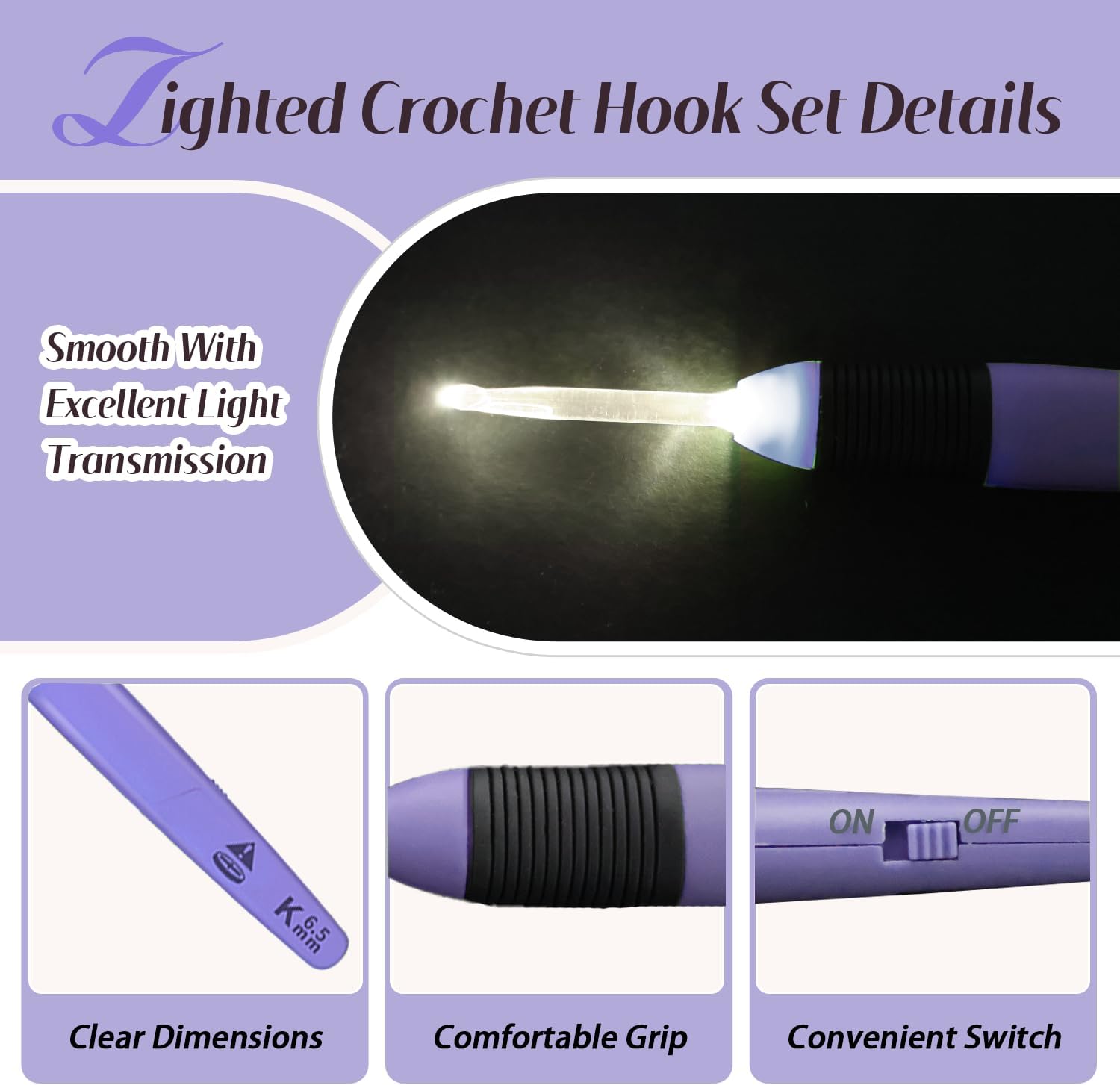Yarniss Lighted Crochet Hook,4.0mm Crochet Hook Glow in Dark with Battery,Dark Red