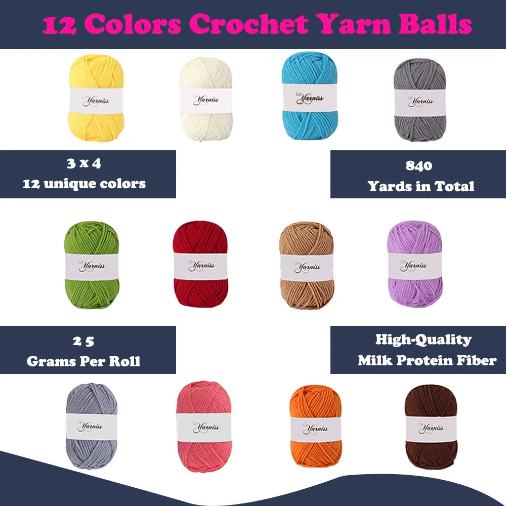 Yarniss Crochet Kit for Beginners,Crochet Kits with 1120 Yards Crochet Yarn Balls and 14 PCS Crochet Hooks Set Travel Knitting Crochet Supplies