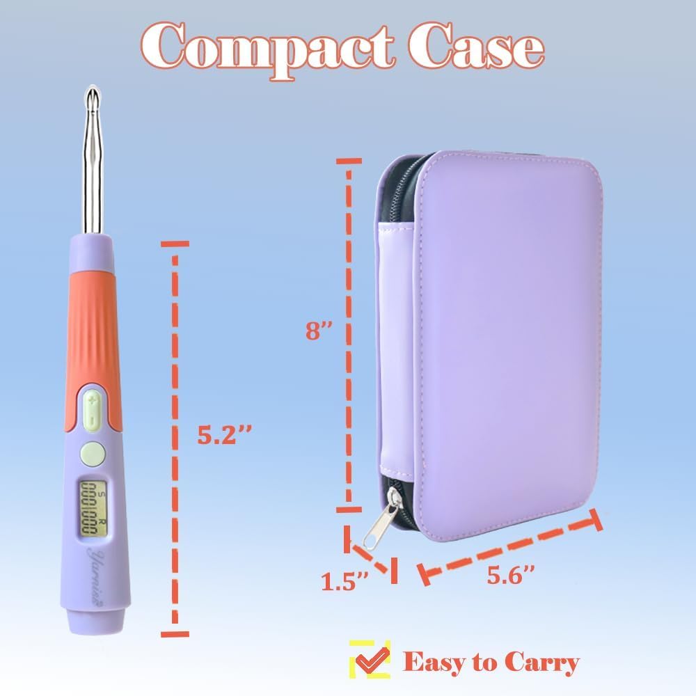 Yarniss Counting Crochet Hooks – 18 LED Sizes (2–14 mm) w/ Counter