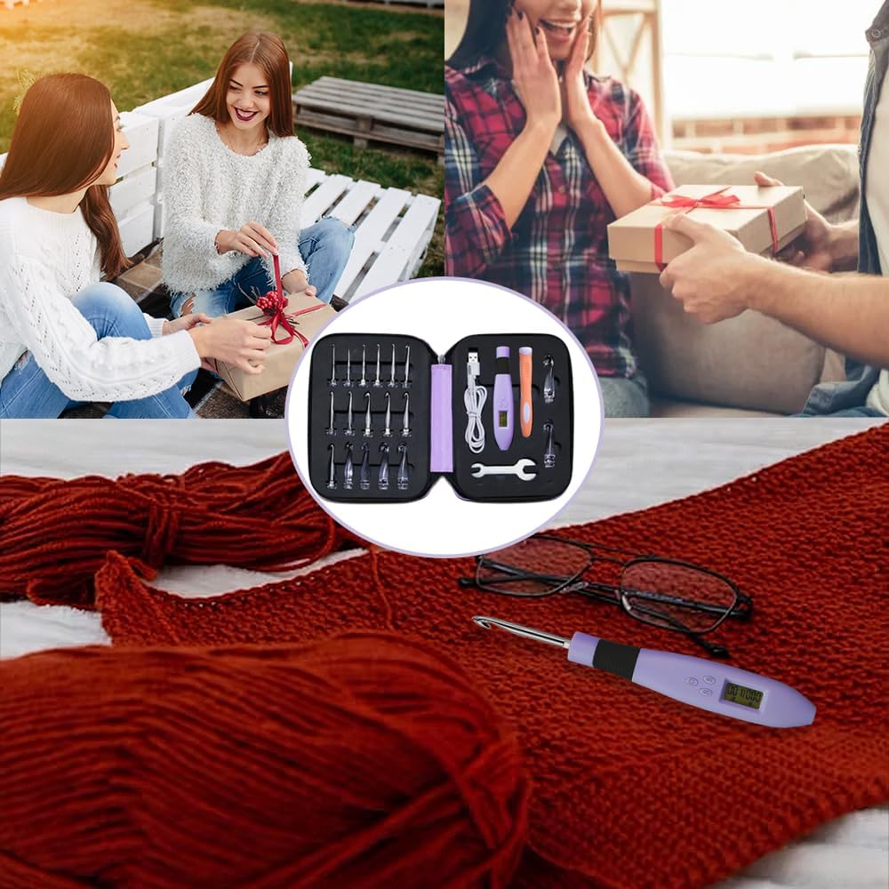 Yarniss 17 Size Lighted Crochet Hooks Set 2.5 mm to 14.0 mm, Plastic&Metal Rechargeable Light Up Crochet Hooks with Case