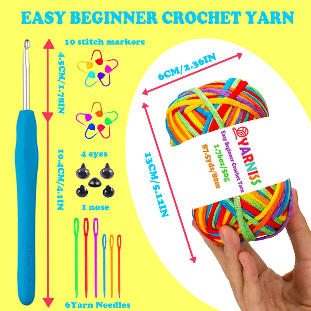 Yarniss Beginner Crochet Yarn – 5-Color Pack with Hook & Tools