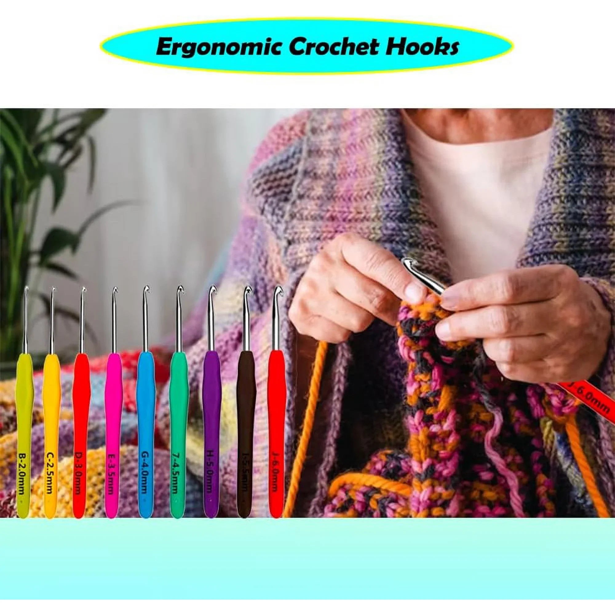 Yarniss Ergonomic Crochet Hooks Set, 9 Sizes Crochet Hooks with Case 2.0mm~6.0mm